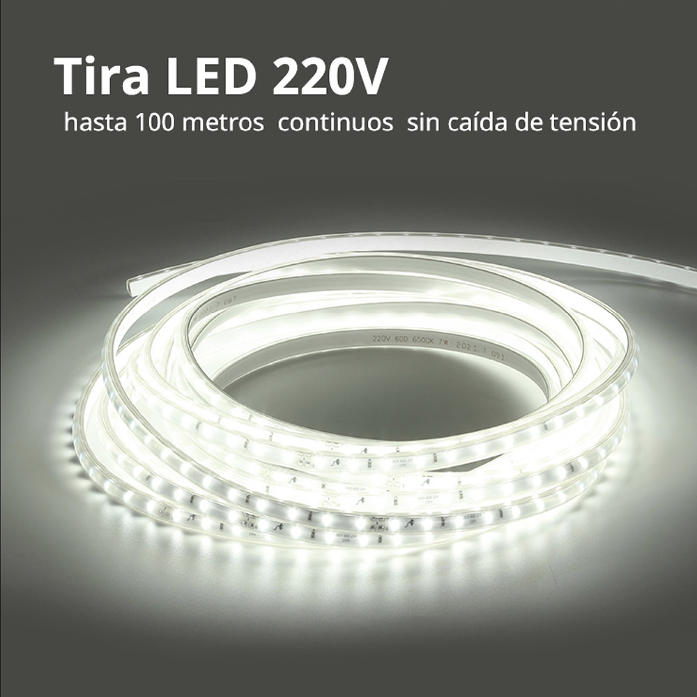 Tira LED 220V COB, 640Led/m, 15W/m, 12,5cm corte, 10 metros. Regulable  Triac, Blanco frío, Regulable - Tiras LED y Neones - Tiras Led 220V AC -  LEDTHINK