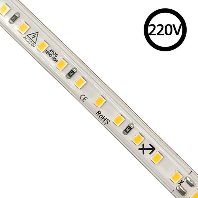 Tira LED 220V SMD2835, 120Led/m, Triac regulable, corte 10cm, carrete 50 metros, Blanco cálido, Regulable