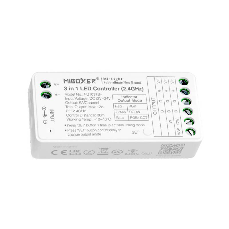 Controlador 2.4G RF, DC12-24V, 12A, 3 en 1 RGB+RGBW+RGBCCT