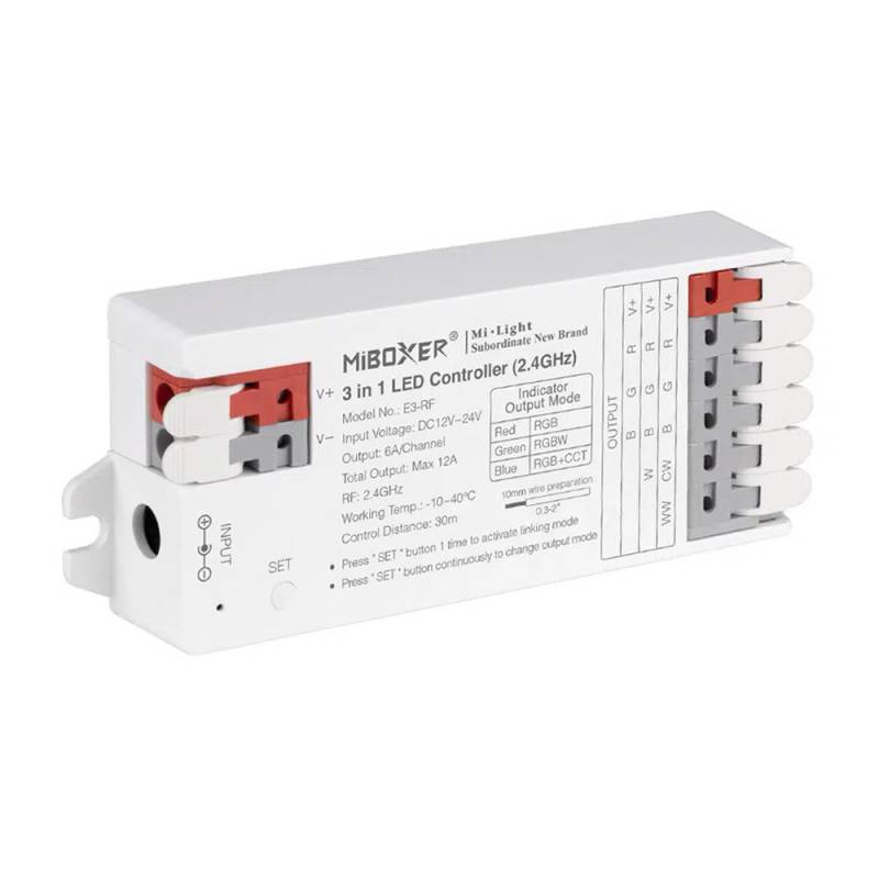 Controlador E3 - 2.4G RF, DC12-24V, 12A, 3 en 1 RGB+RGBW+RGBCCT